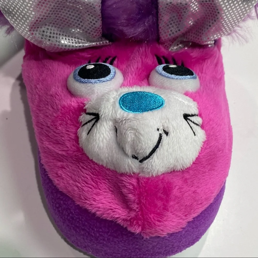 Stompeez Sz small 9-11 kids purple bunny slippers - ears pop up when they walk